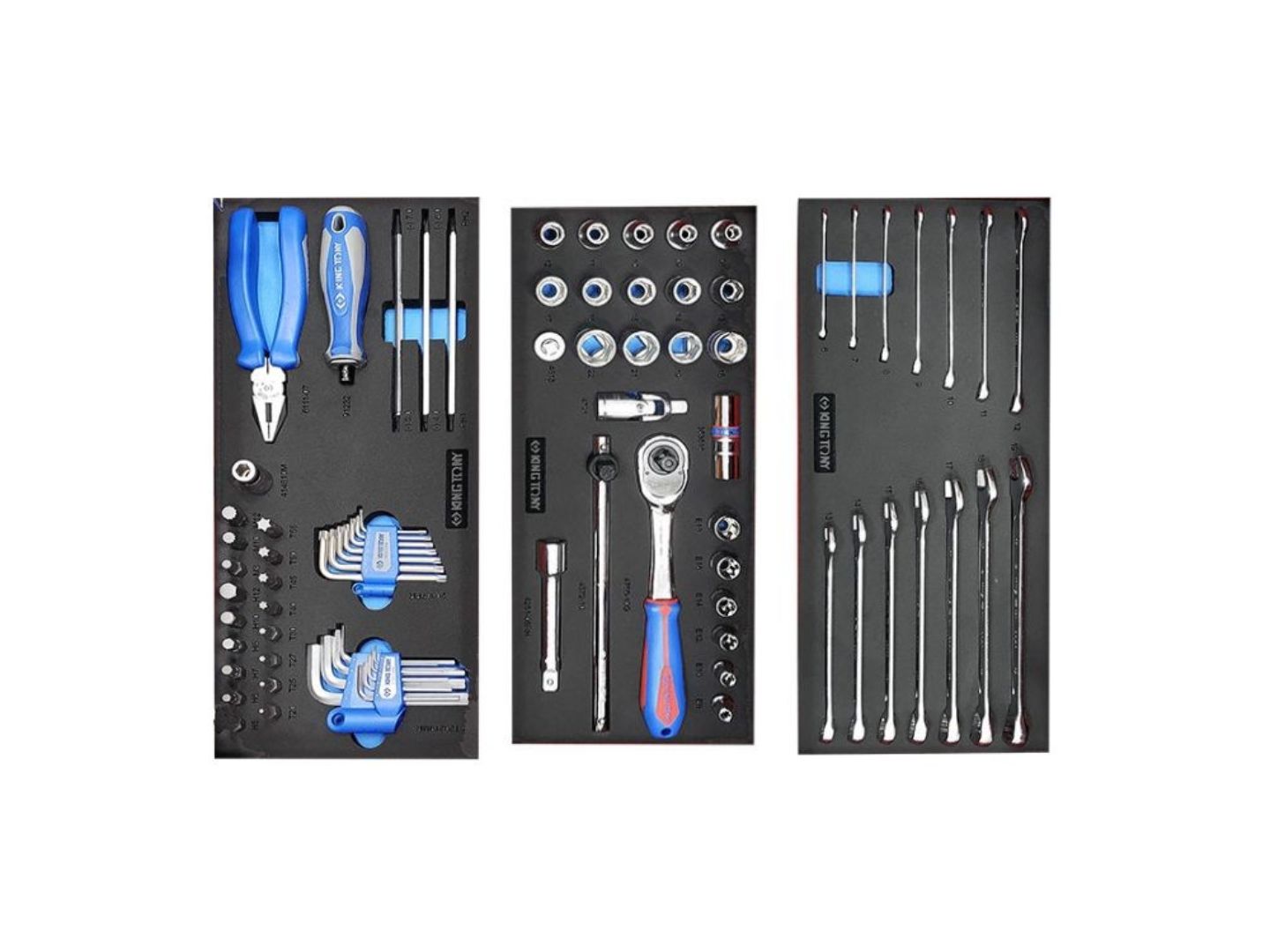 JOGO COM 79 FERRAMENTAS MANUAIS COM 3 SUPORTES EM EVA 10 MM PARA BAÚ - KING TONY